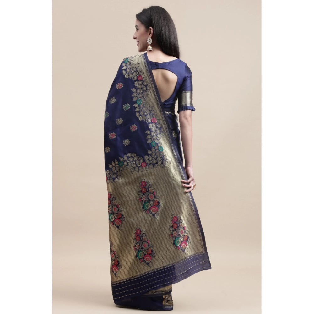 Generic Women's Kanjivaram Silk Designer Weaving Saree With Unstitched Blouse (Blue, 5.50 Mtrs) - Noble Nook