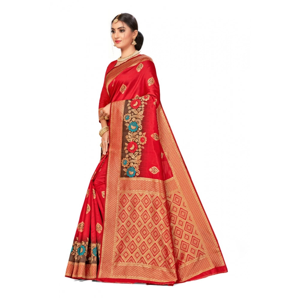 Generic Women's Banarasi Silk Designer Weaving Saree With Unstitched Blouse (Red, 5.50 Mtrs) - Noble Nook