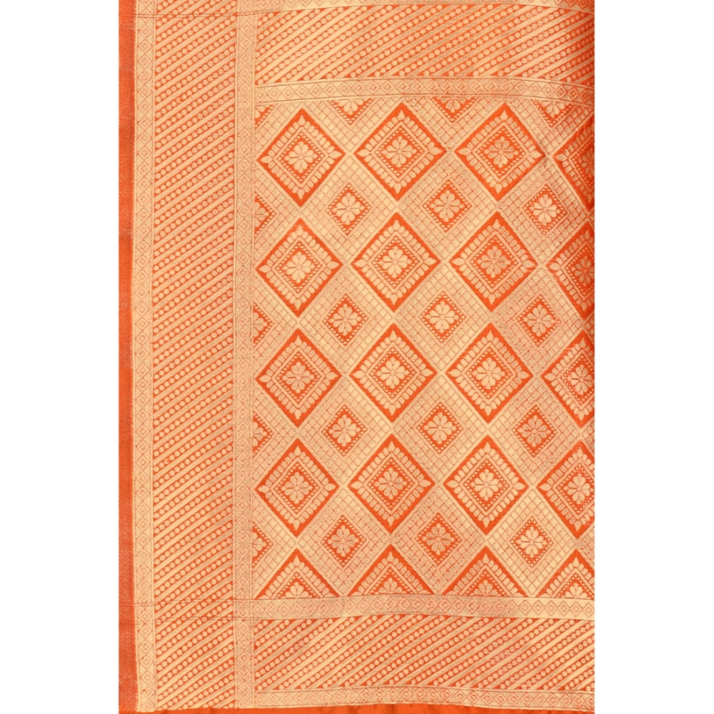 Generic Women's Banarasi Silk Designer Weaving Saree With Unstitched Blouse (Orange, 5.50 Mtrs) - Noble Nook