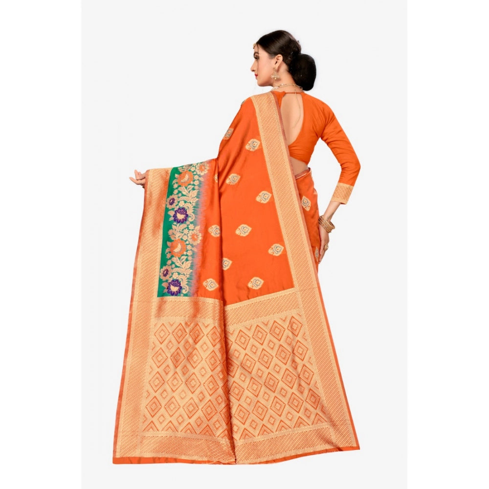 Generic Women's Banarasi Silk Designer Weaving Saree With Unstitched Blouse (Orange, 5.50 Mtrs) - Noble Nook