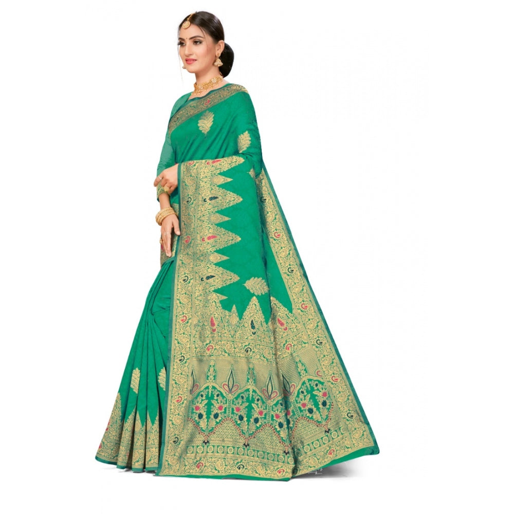 Generic Women's Banarasi Silk Designer Weaving Saree With Unstitched Blouse (Green, 5.50 Mtrs) - Noble Nook