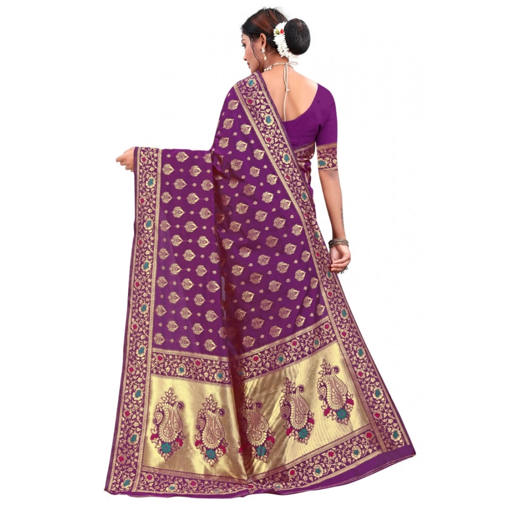 Generic Women's Banarasi Silk Designer Weaving Saree With Unstitched Blouse (Purple, 5.50 Mtrs) - Noble Nook