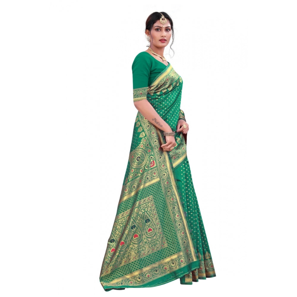 Generic Women's Banarasi Silk Designer Weaving Saree With Unstitched Blouse (Green, 5.50 Mtrs) - Noble Nook