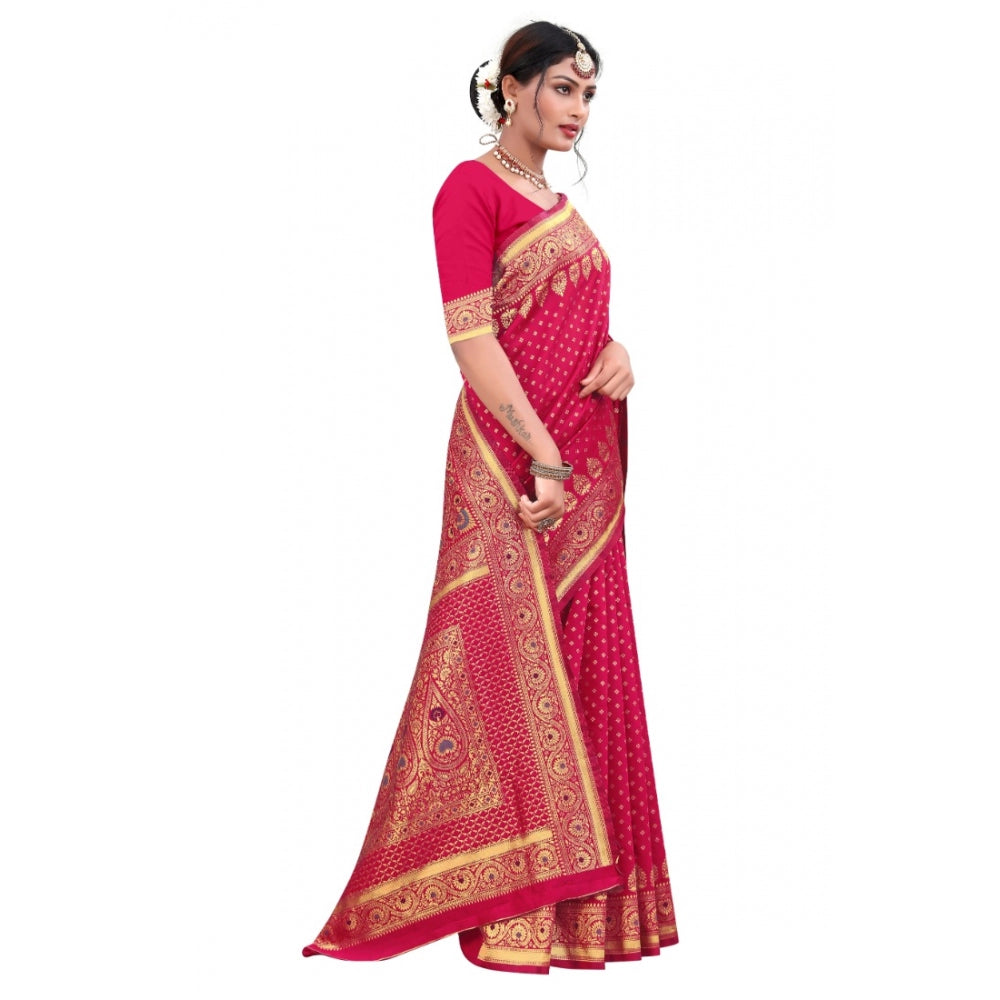 Generic Women's Banarasi Silk Designer Weaving Saree With Unstitched Blouse (Pink, 5.50 Mtrs) - Noble Nook