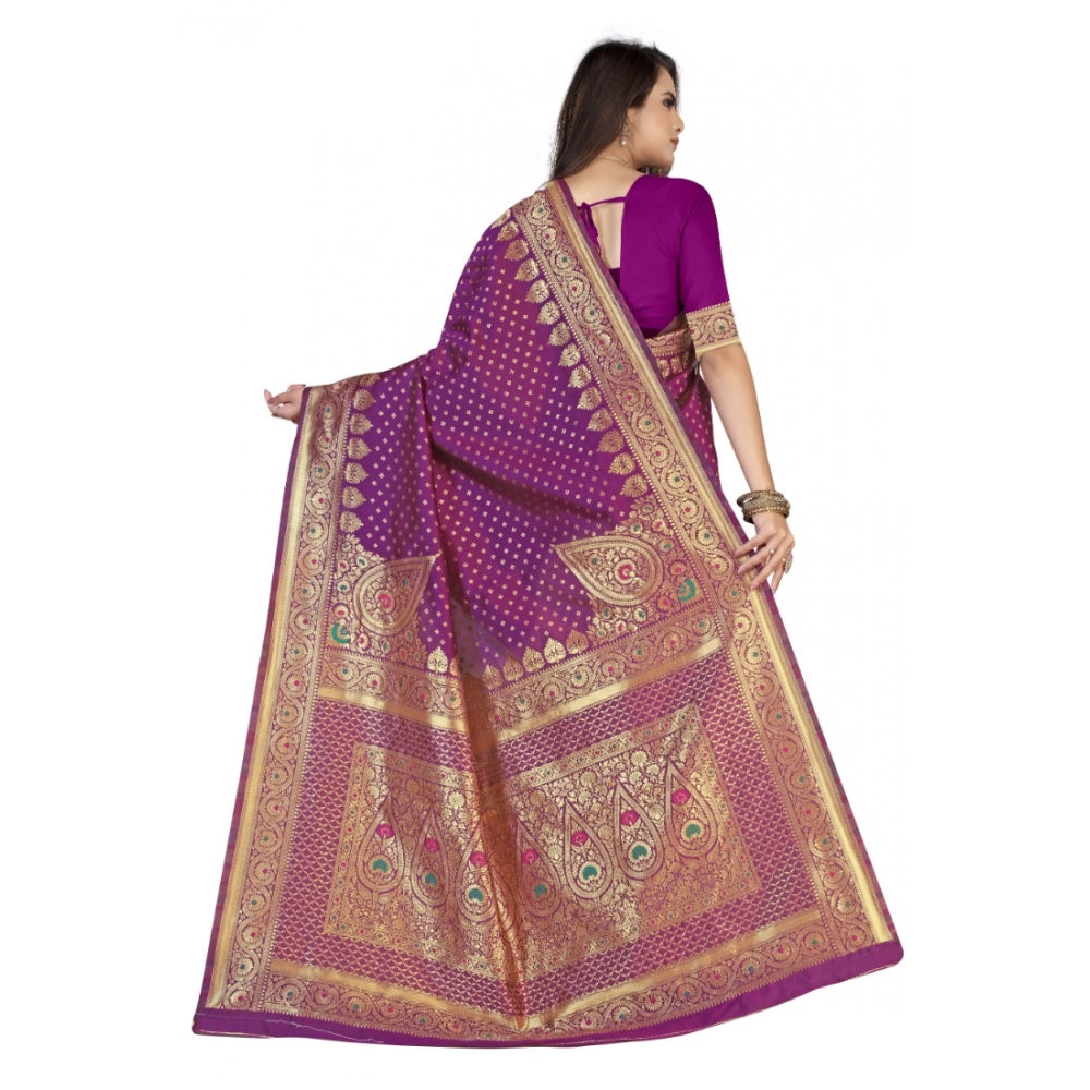 Generic Women's Banarasi Silk Designer Weaving Saree With Unstitched Blouse (Purple, 5.50 Mtrs) - Noble Nook