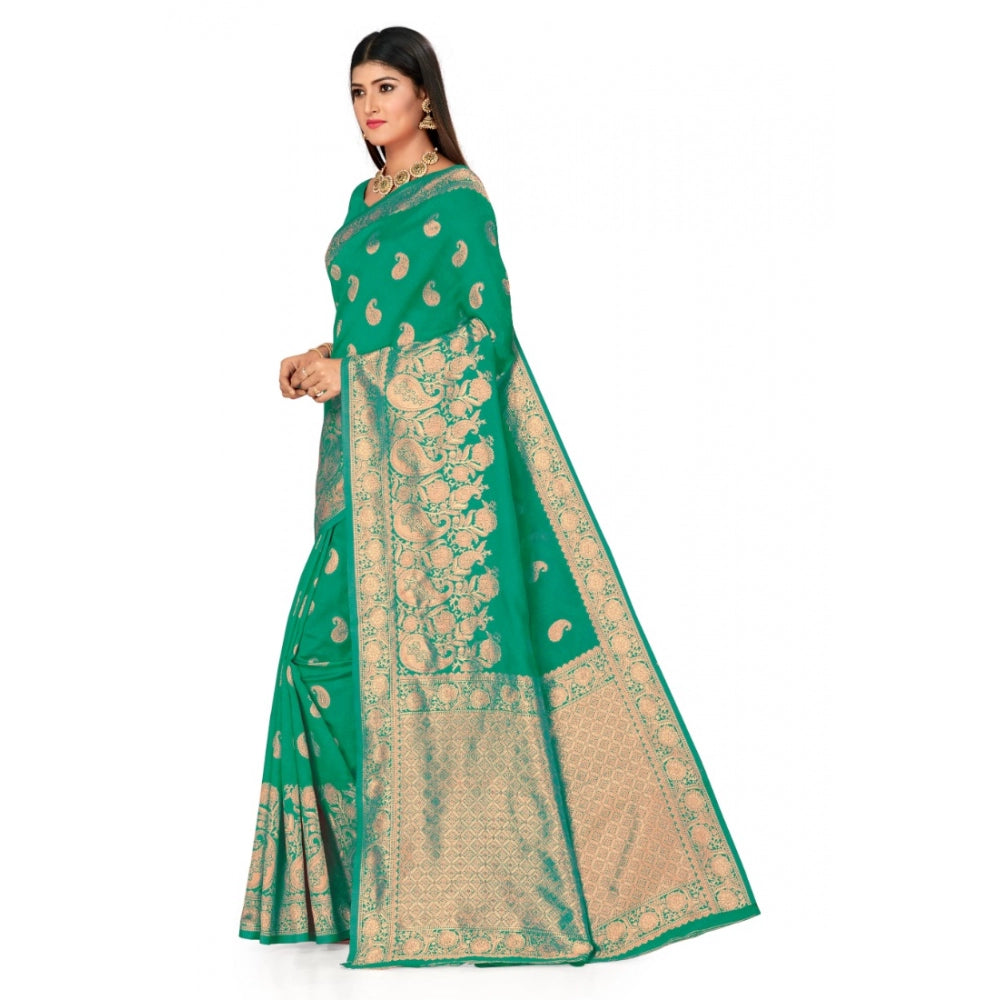 Generic Women's Banarasi Silk Designer Weaving Saree With Unstitched Blouse (Green, 5.50 Mtrs) - Noble Nook