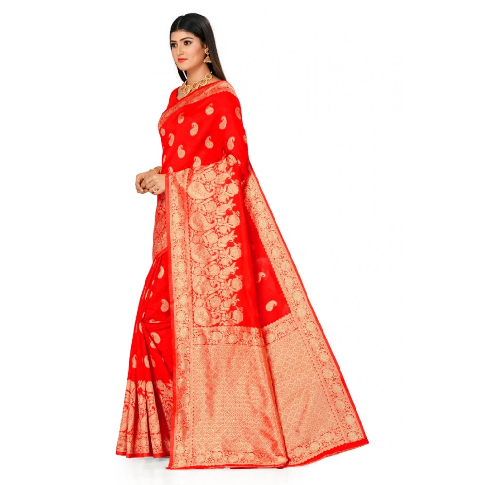 Generic Women's Banarasi Silk Designer Weaving Saree With Unstitched Blouse (Red, 5.50 Mtrs) - Noble Nook