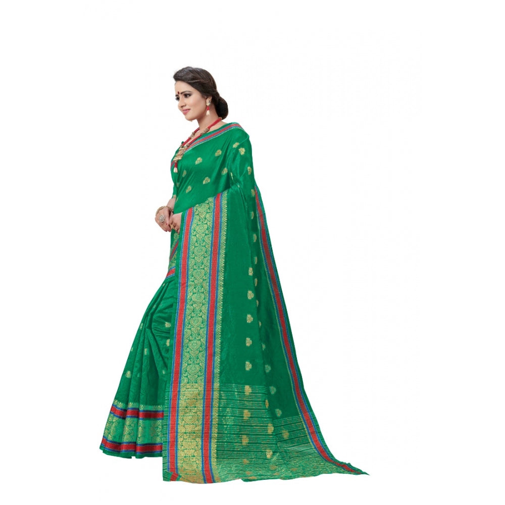 Generic Women's Cotton Silk Designer Weaving Saree With Unstitched Blouse (Green, 5.50 Mtrs) - Noble Nook