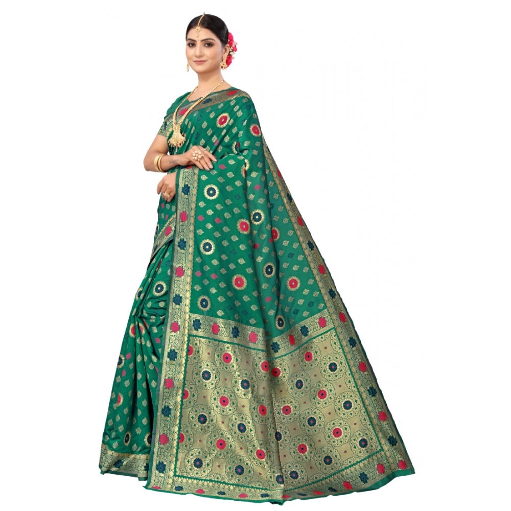 Generic Women's Banarasi Silk Designer Weaving Saree With Unstitched Blouse (Green, 5.50 Mtrs) - Noble Nook