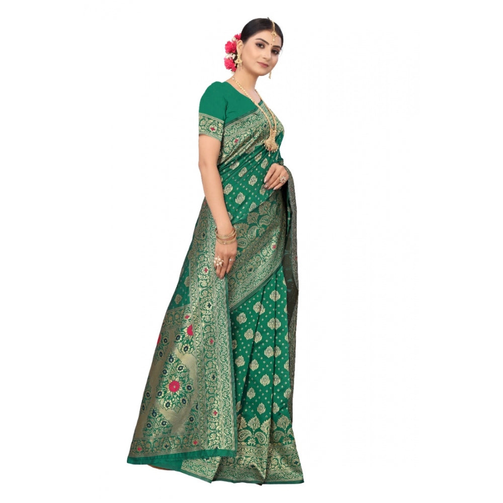 Generic Women's Banarasi Silk Designer Weaving Saree With Unstitched Blouse (Green, 5.50 Mtrs) - Noble Nook