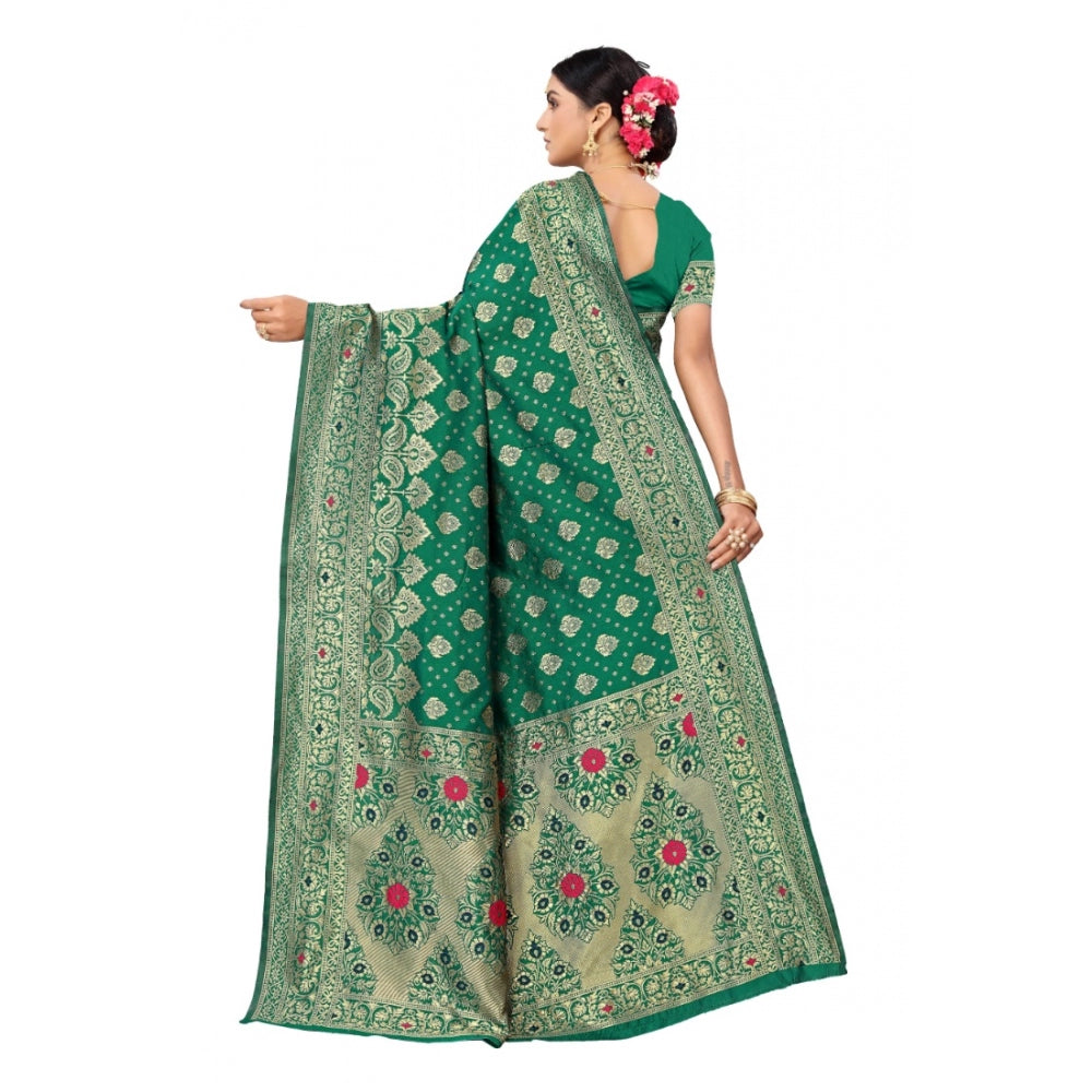 Generic Women's Banarasi Silk Designer Weaving Saree With Unstitched Blouse (Green, 5.50 Mtrs) - Noble Nook