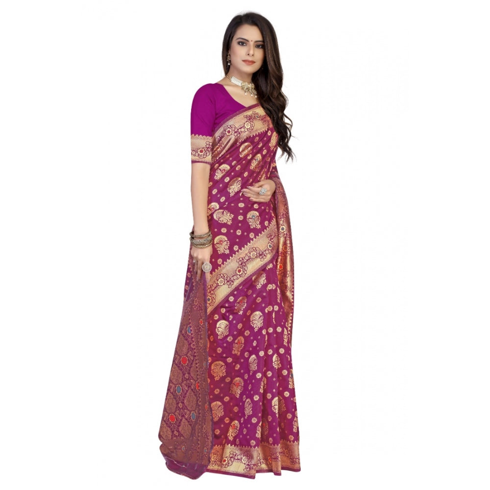 Generic Women's Banarasi Silk Designer Weaving Saree With Unstitched Blouse (Pink, 5.50 Mtrs) - Noble Nook