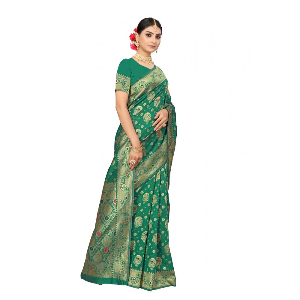 Generic Women's Banarasi Silk Designer Weaving Saree With Unstitched Blouse (Green, 5.50 Mtrs) - Noble Nook