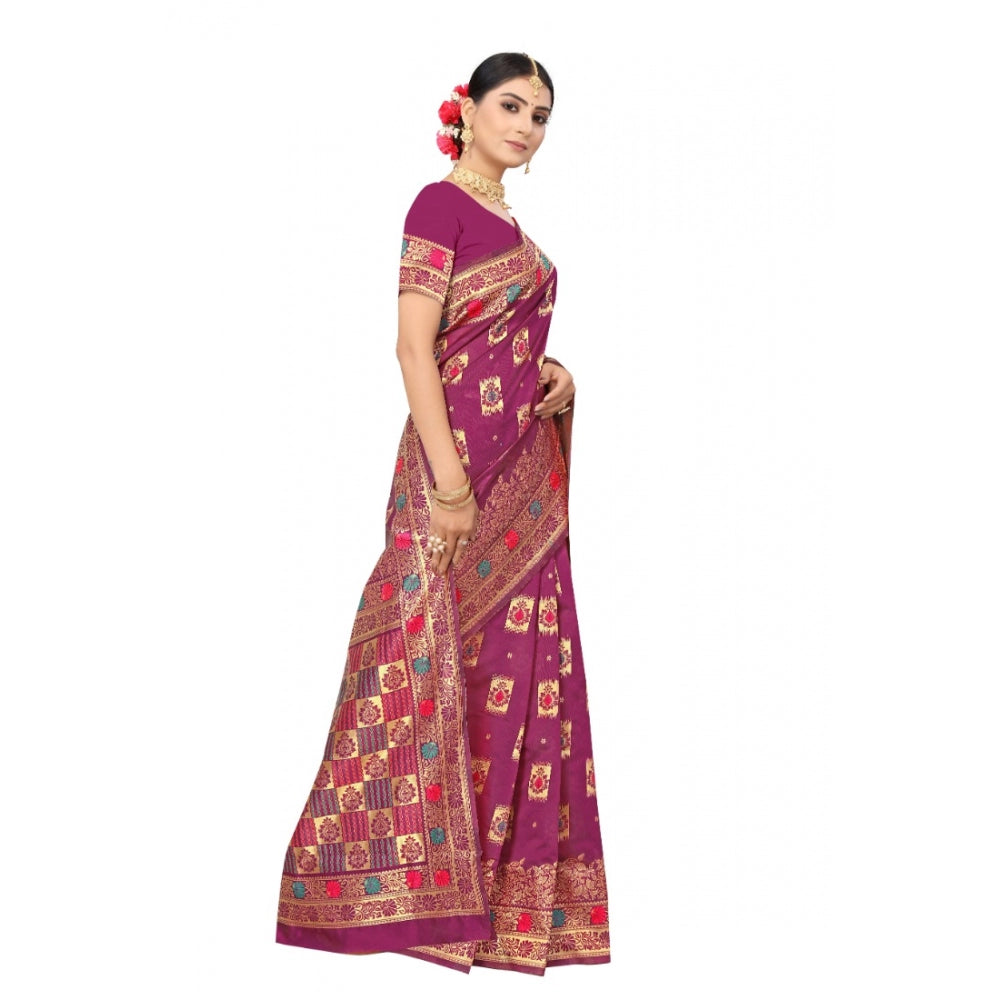 Generic Women's Banarasi Silk Designer Weaving Saree With Unstitched Blouse (Purple, 5.50 Mtrs) - Noble Nook