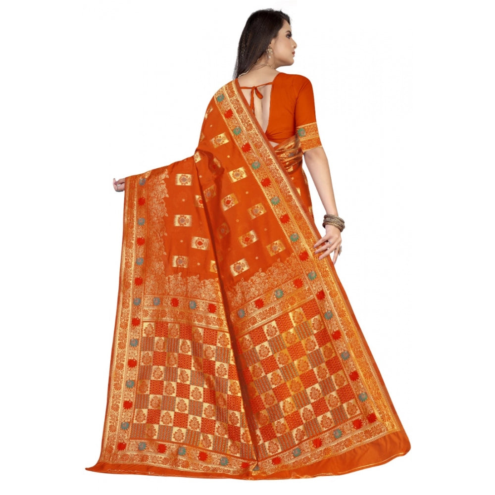 Generic Women's Banarasi Silk Designer Weaving Saree With Unstitched Blouse (Orange, 5.50 Mtrs) - Noble Nook