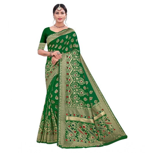 Generic Women's Banarasi Silk Designer Weaving Saree With Unstitched Blouse (Green, 5.50 Mtrs) - Noble Nook