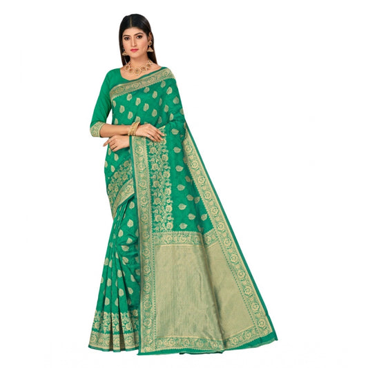 Generic Women's Banarasi Silk Designer Weaving Saree With Unstitched Blouse (Green, 5.50 Mtrs) - Noble Nook