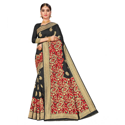 Generic Women's Banarasi Silk Designer Weaving Saree With Unstitched Blouse (Black, 5.50 Mtrs) - Noble Nook