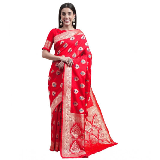 Generic Women's Kanjivaram Silk Designer Weaving Saree With Unstitched Blouse (Red, 5.50 Mtrs) - Noble Nook