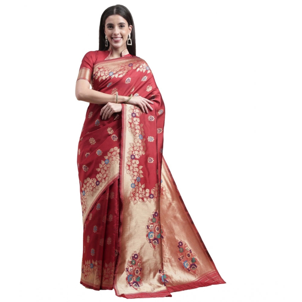 Generic Women's Kanjivaram Silk Designer Weaving Saree With Unstitched Blouse (Red, 5.50 Mtrs) - Noble Nook