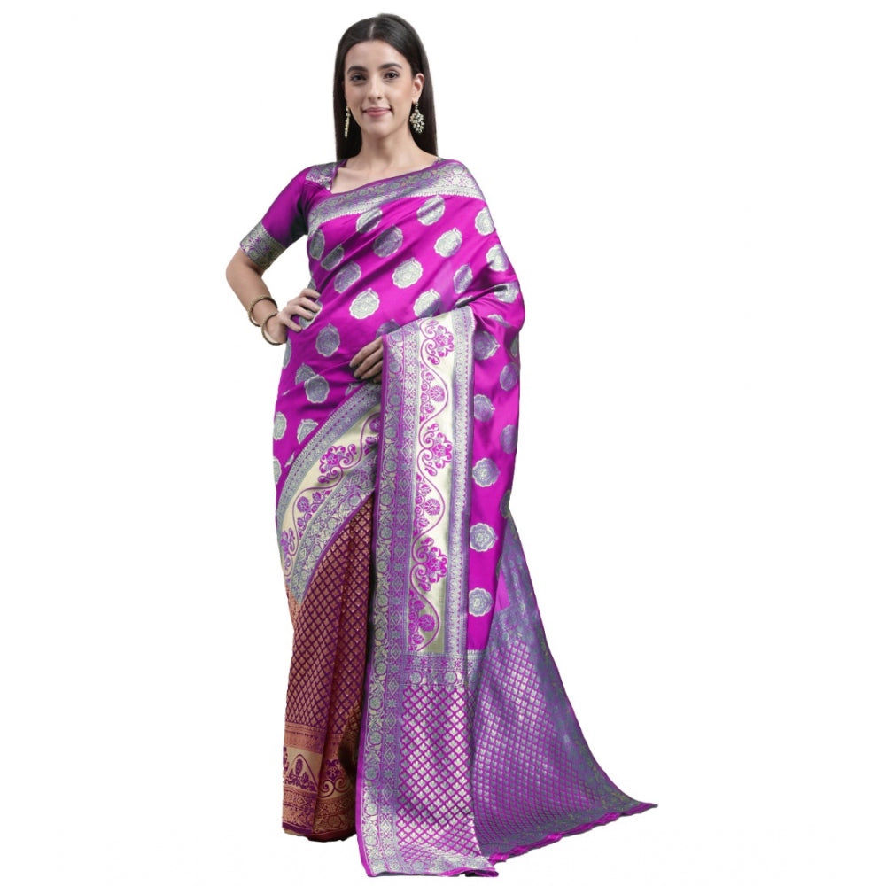 Generic Women's Kanjivaram Silk Designer Weaving Saree With Unstitched Blouse (Purple &amp; Voilet, 5.50 Mtrs) - Noble Nook