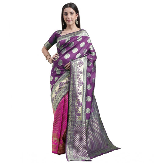 Generic Women's Kanjivaram Silk Designer Weaving Saree With Unstitched Blouse (Voilet &amp; Purple, 5.50 Mtrs) - Noble Nook