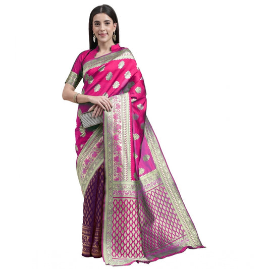 Generic Women's Kanjivaram Silk Designer Weaving Saree With Unstitched Blouse (Purple &amp; Voilet, 5.50 Mtrs) - Noble Nook