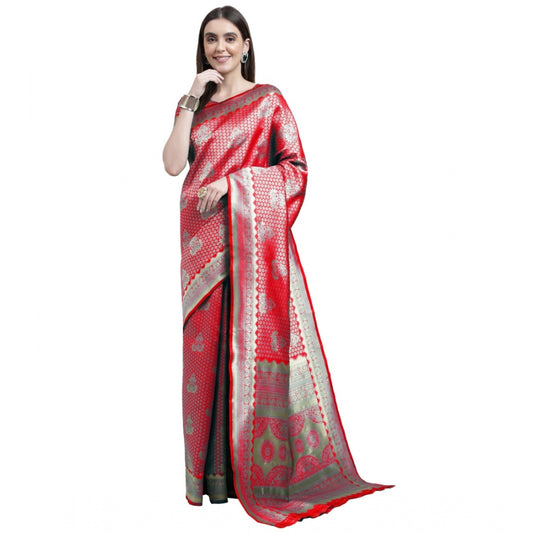 Generic Women's Banarasi Silk Designer Weaving Saree With Unstitched Blouse (Red, 5.50 Mtrs) - Noble Nook