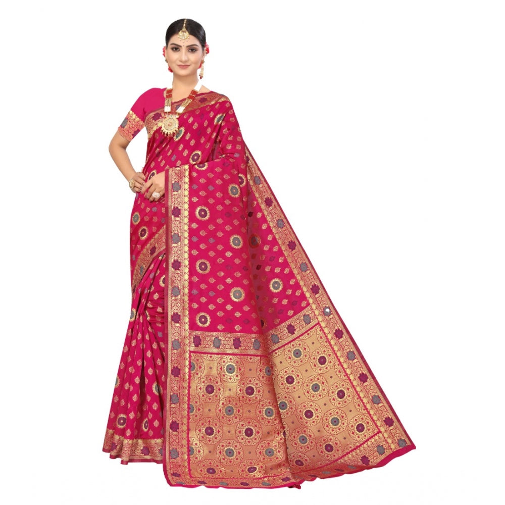 Generic Women's Banarasi Silk Designer Weaving Saree With Unstitched Blouse (Pink, 5.50 Mtrs) - Noble Nook