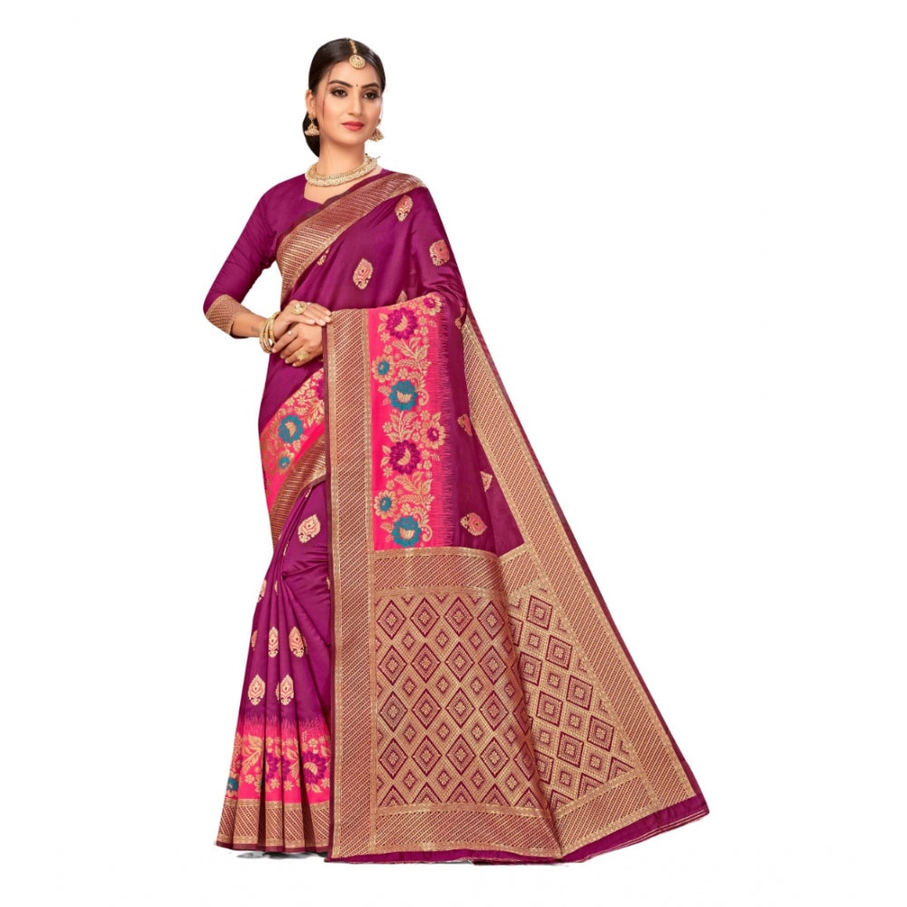 Generic Women's Banarasi Silk Designer Weaving Saree With Unstitched Blouse (Purple, 5.50 Mtrs) - Noble Nook