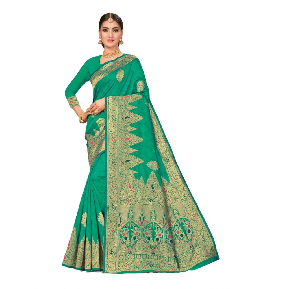 Generic Women's Banarasi Silk Designer Weaving Saree With Unstitched Blouse (Green, 5.50 Mtrs) - Noble Nook