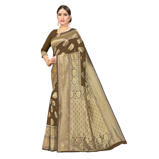 Generic Women's Banarasi Silk Designer Weaving Saree With Unstitched Blouse (Brown, 5.50 Mtrs) - Noble Nook