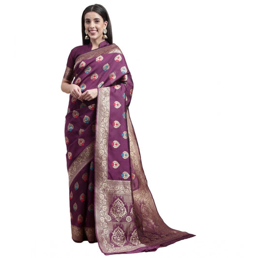 Generic Women's Kanjivaram Silk Designer Weaving Saree With Unstitched Blouse (Purple, 5.50 Mtrs) - Noble Nook