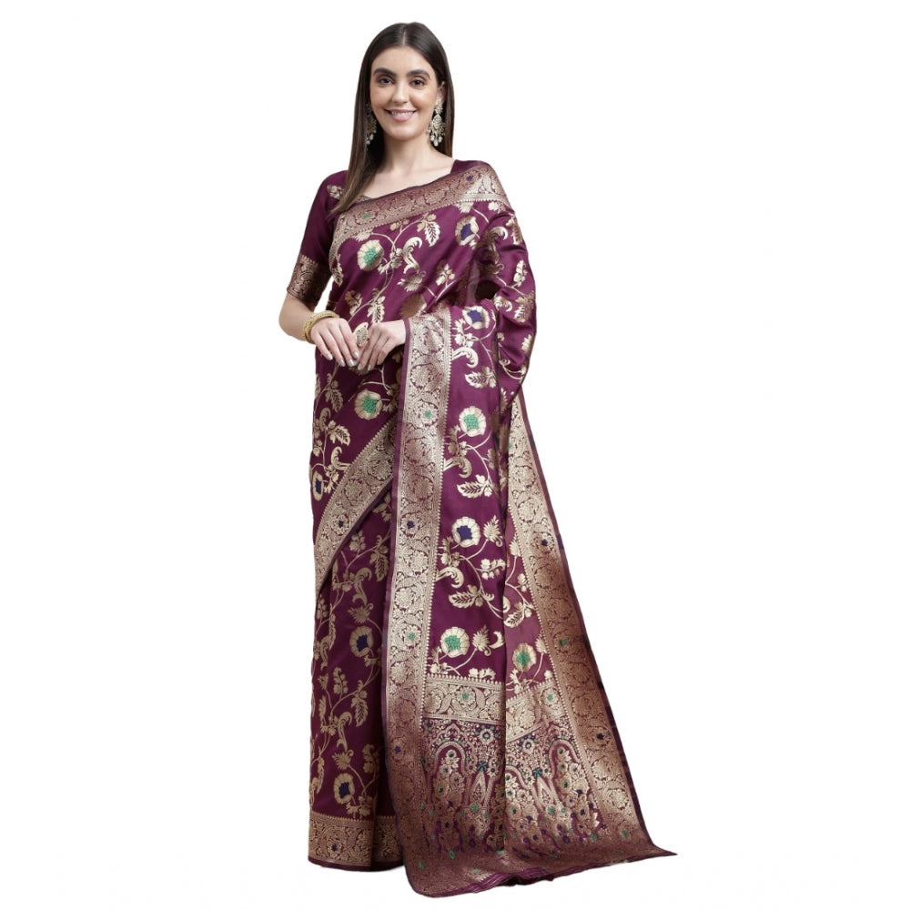 Generic Women's Kanjivaram Silk Designer Weaving Saree With Unstitched Blouse (Purple, 5.50 Mtrs) - Noble Nook