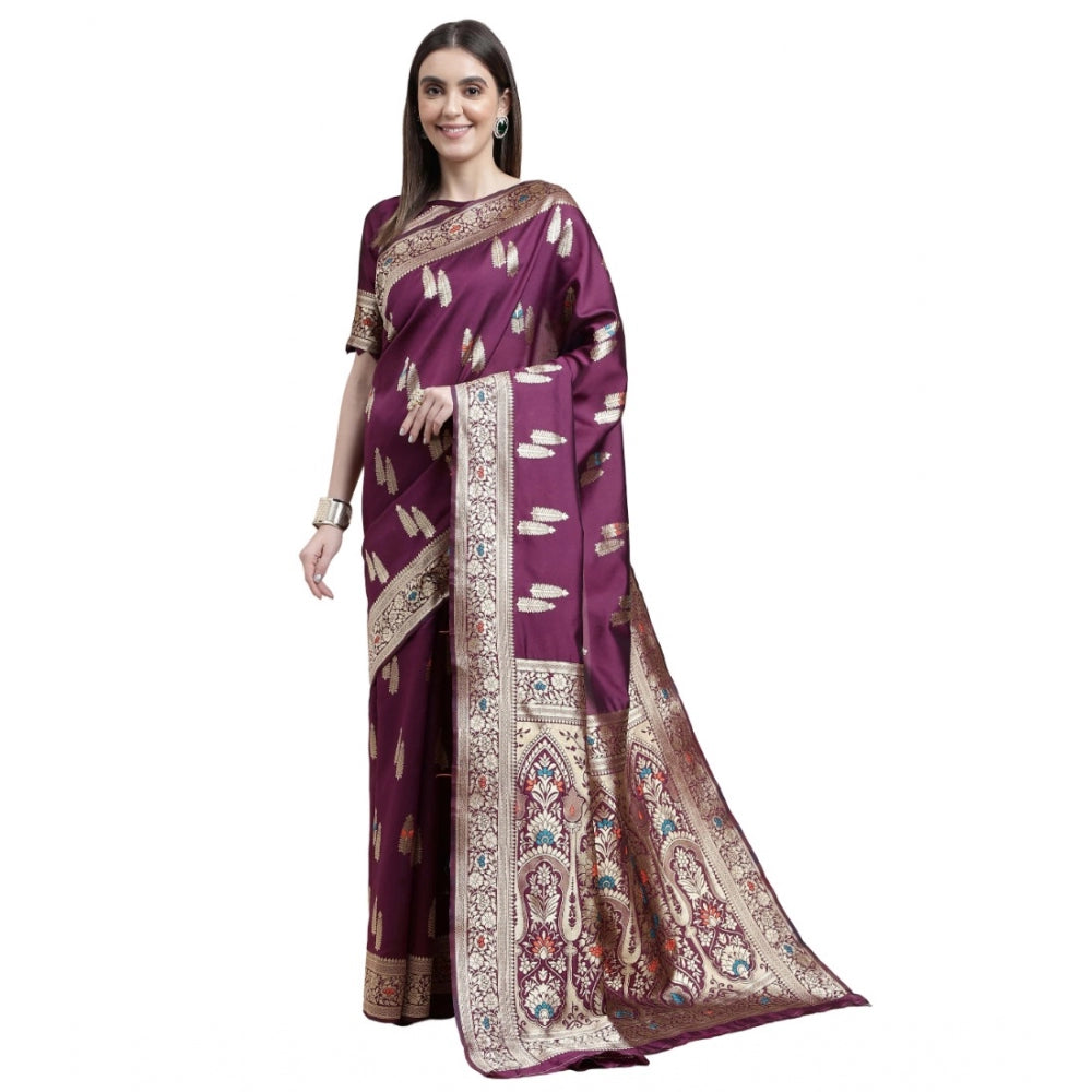 Generic Women's Kanjivaram Silk Designer Weaving Saree With Unstitched Blouse (Purple, 5.50 Mtrs) - Noble Nook