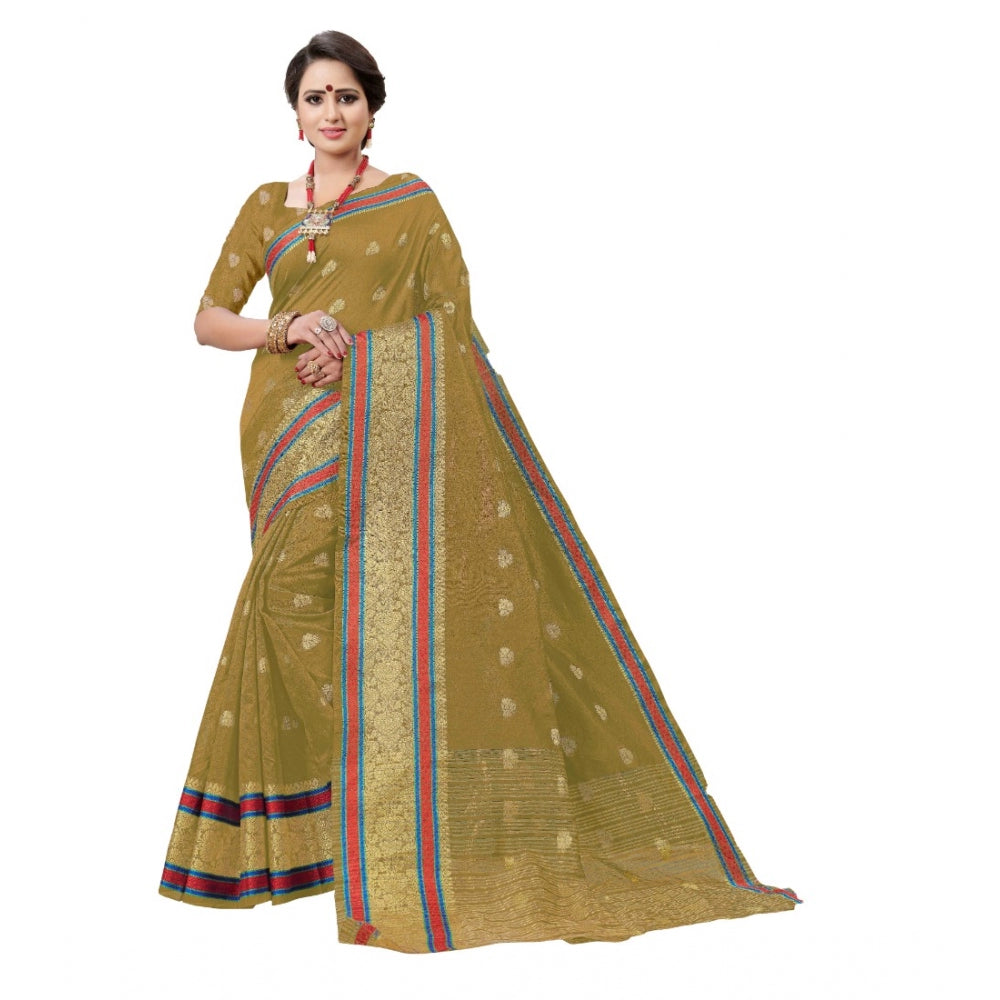 Generic Women's Cotton Silk Designer Weaving Saree With Unstitched Blouse (Beige, 5.50 Mtrs) - Noble Nook