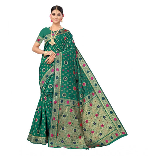 Generic Women's Banarasi Silk Designer Weaving Saree With Unstitched Blouse (Green, 5.50 Mtrs) - Noble Nook