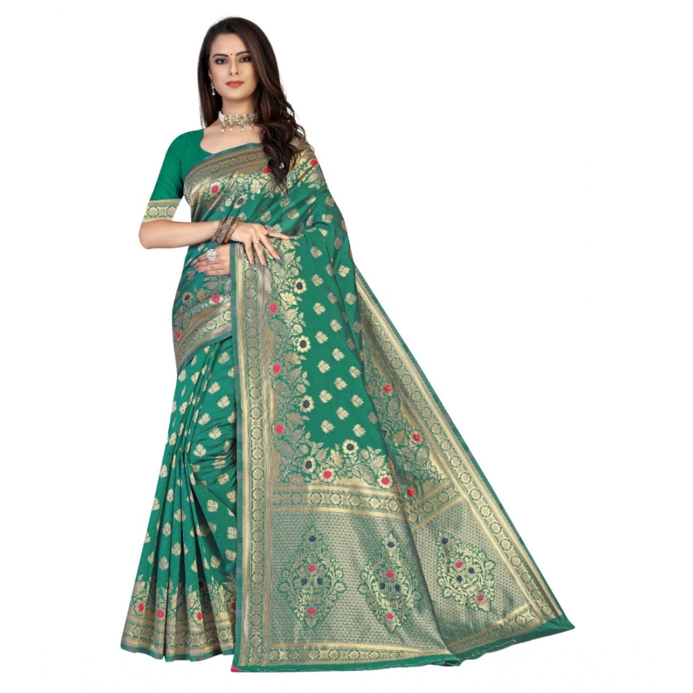 Generic Women's Banarasi Silk Designer Weaving Saree With Unstitched Blouse (Green, 5.50 Mtrs) - Noble Nook