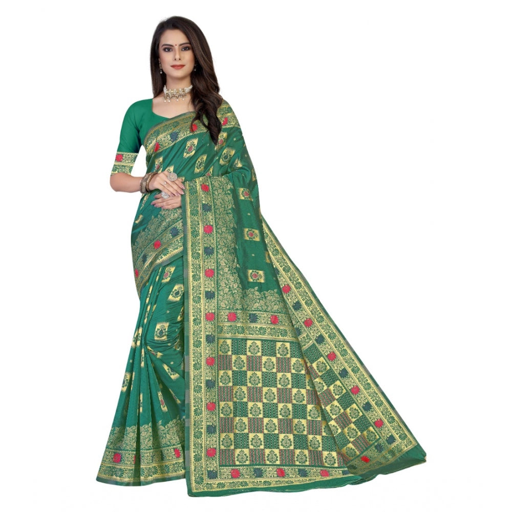 Generic Women's Banarasi Silk Designer Weaving Saree With Unstitched Blouse (Green, 5.50 Mtrs) - Noble Nook