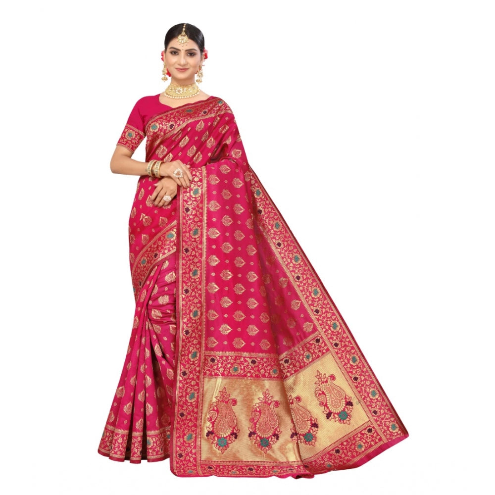 Generic Women's Banarasi Silk Designer Weaving Saree With Unstitched Blouse (Pink, 5.50 Mtrs) - Noble Nook