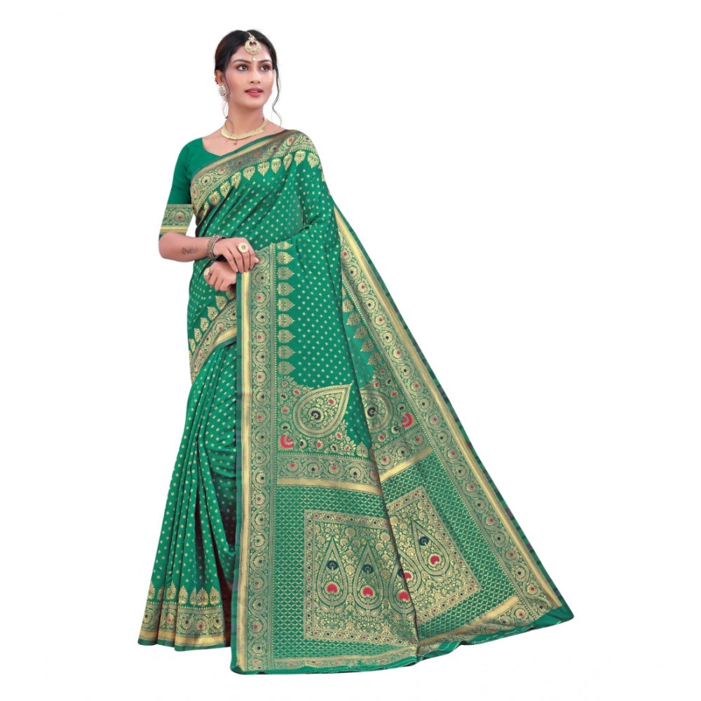 Generic Women's Banarasi Silk Designer Weaving Saree With Unstitched Blouse (Green, 5.50 Mtrs) - Noble Nook