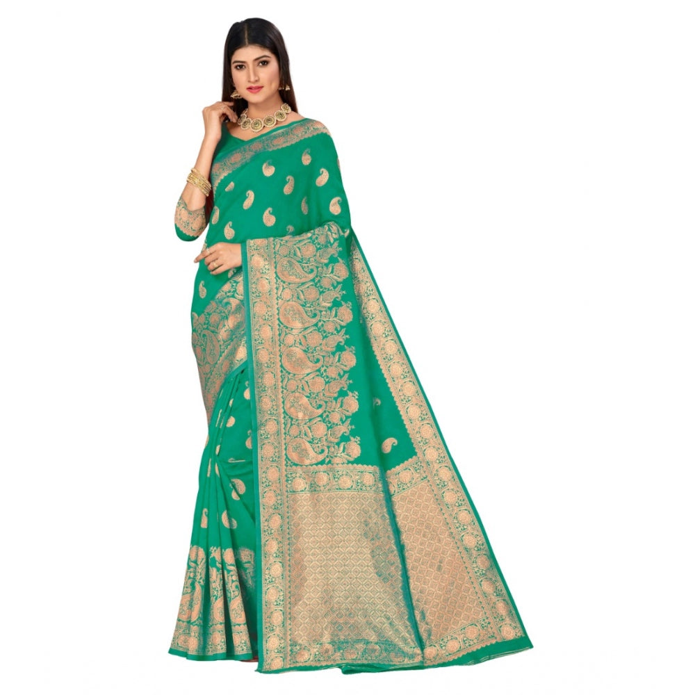 Generic Women's Banarasi Silk Designer Weaving Saree With Unstitched Blouse (Green, 5.50 Mtrs) - Noble Nook