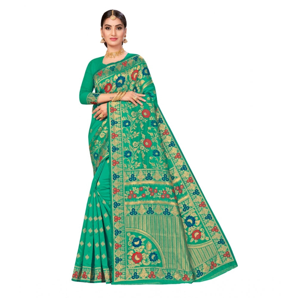 Generic Women's Banarasi Silk Designer Weaving Saree With Unstitched Blouse (Green, 5.50 Mtrs) - Noble Nook