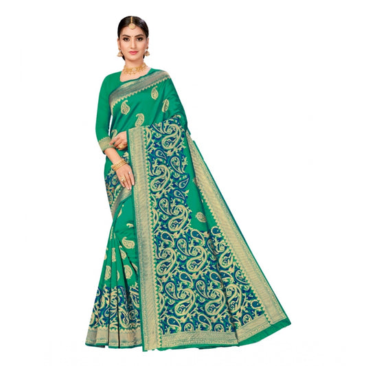 Generic Women's Banarasi Silk Designer Weaving Saree With Unstitched Blouse (Green, 5.50 Mtrs) - Noble Nook