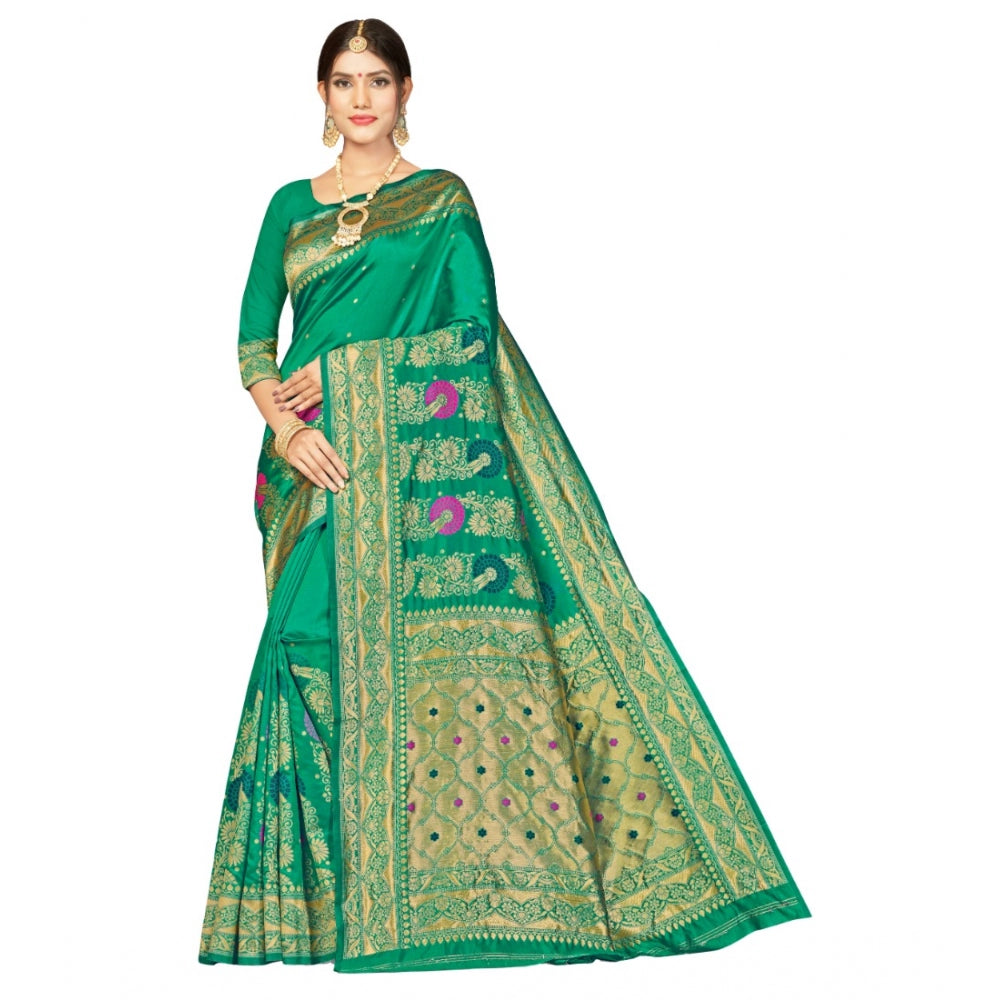 Generic Women's Banarasi Silk Designer Weaving Saree With Unstitched Blouse (Green, 5.50 Mtrs) - Noble Nook