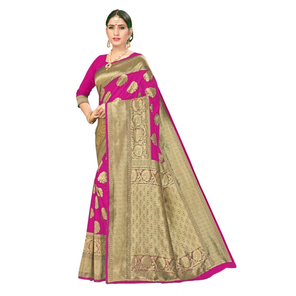 Generic Women's Banarasi Silk Designer Weaving Saree With Unstitched Blouse (Pink, 5.50 Mtrs) - Noble Nook