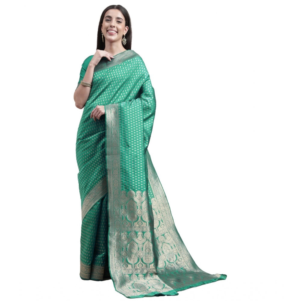 Generic Women's Kanjivaram Silk Designer Weaving Saree With Unstitched Blouse (Green, 5.50 Mtrs) - Noble Nook