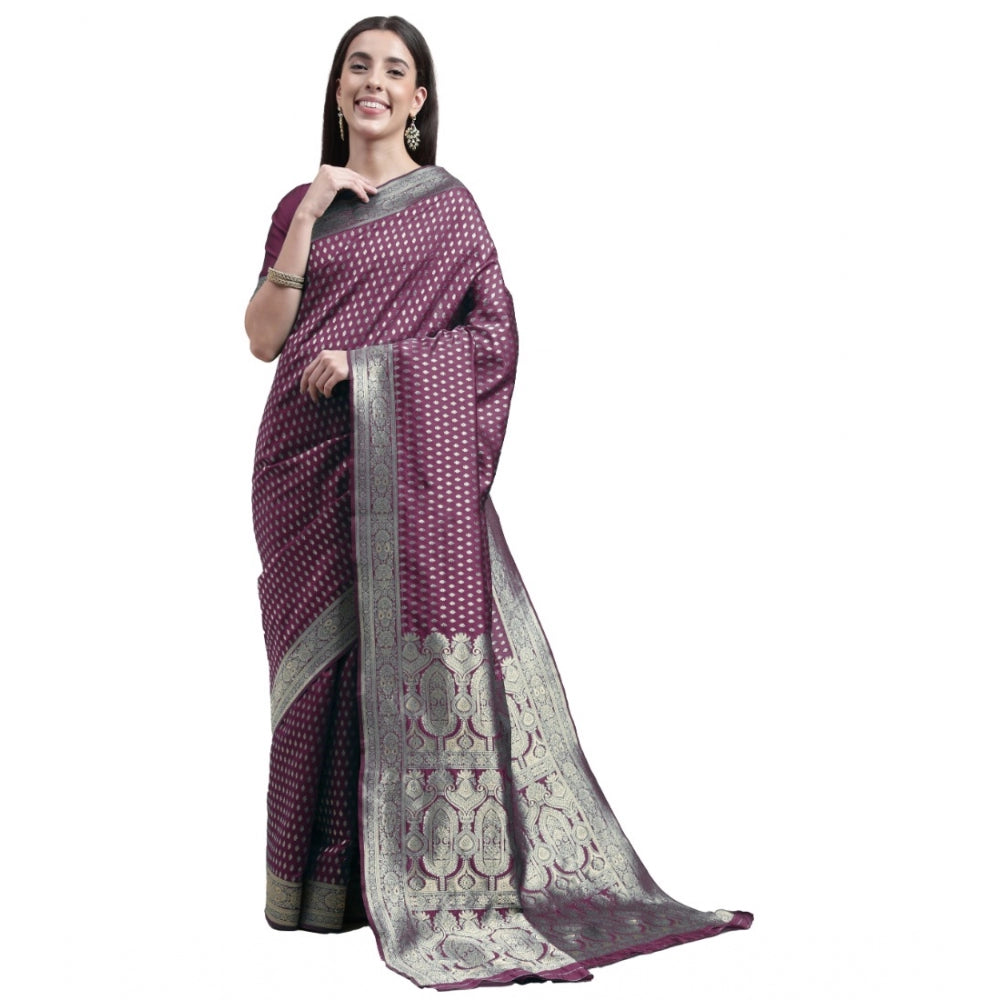 Generic Women's Kanjivaram Silk Designer Weaving Saree With Unstitched Blouse (Purple, 5.50 Mtrs) - Noble Nook