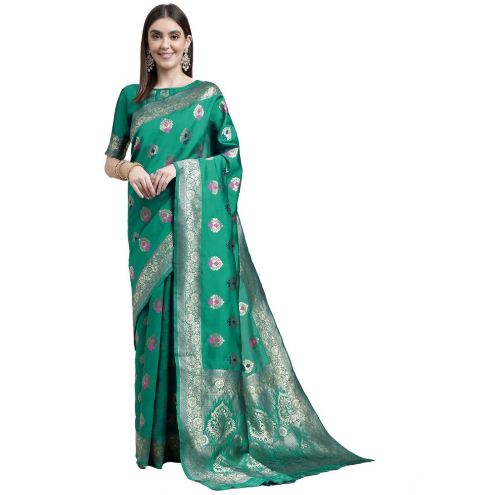 Generic Women's Kanjivaram Silk Designer Weaving Saree With Unstitched Blouse (Green, 5.50 Mtrs) - Noble Nook