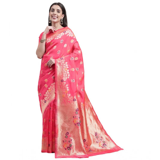 Generic Women's Kanjivaram Silk Designer Weaving Saree With Unstitched Blouse (Pink, 5.50 Mtrs) - Noble Nook